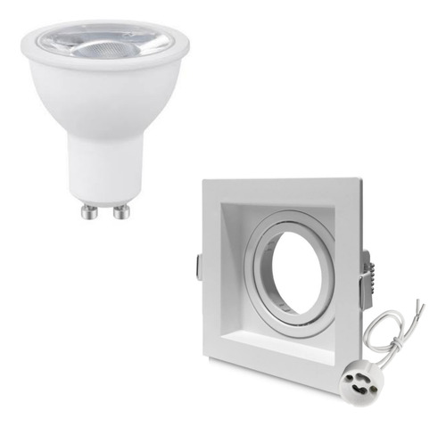 Kit 02 Spot Recuado Mr16+02 Lampada Dicroica 4,8w Mr16 2700k Cor Branco 110V/220V