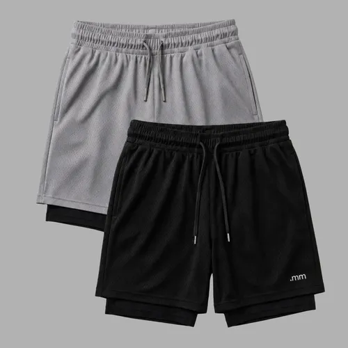 Kit 2 Bermudas 2 Em 1 Short Duplo Masculino Academia Treino