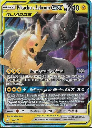 Carta Pokémon Original Aliados Pikachu e Zekrom Gx em Português - União de  Aliados, Jogo de Tabuleiro Original Copag Nunca Usado 55606175