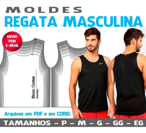 Regatas Masculinas Moldes - Pp, P, M, G, Gg E Eg