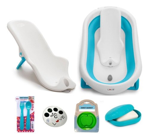 Bañera Bebe Plegable Ultra Compacta Tapón De Drenaje Love 