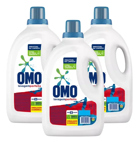 Kit 3 Sabão Líquido Omo Lavagem Perfeita 5l Mais Branco