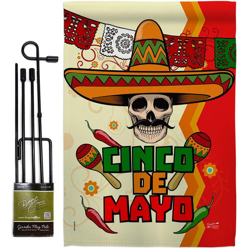 Bandera De Jardín Calavera Cinco De Mayo ' Juego Con Soporte