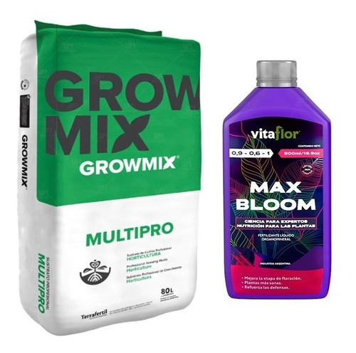 Sustrato Growmix Multipro 80lt Vitaflor Max Bloom 500ml Grow