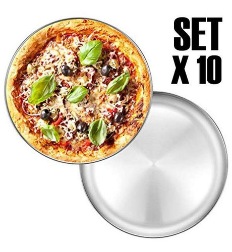Set 10 Platos De Pizza Porta Pizza Bandeja Acero Inox 36 Cm