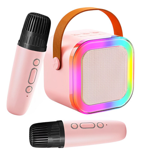 Parlante Portátil Led Rgb Bluetooth Karaoke 2 Micrófonos Rosa