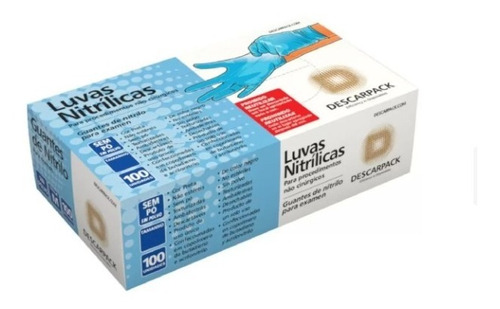 Luvas Descarpack Nitrílica Azul  M De Nitrilo - 100 Uni