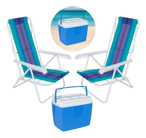 Kit Praia Com Caixa Térmica Cooler 19 L + Duas Cadeiras