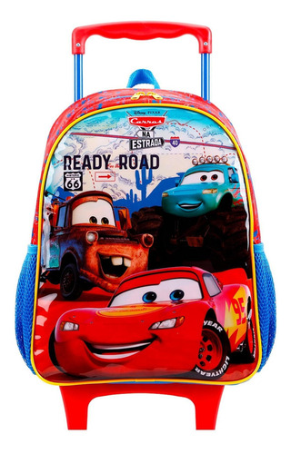 Mochila De Rodinhas Pequena Escolar Carros Disney Pixar Cor Água