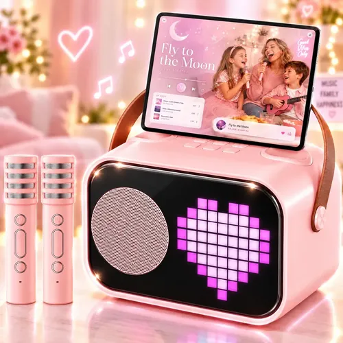 JYX Karaoke com 2 Microfones, Karaoke Infantil para Crianças e Adultos, Mini Caixa de Som Portátil Bluetooth Brinquedos para Meninas e Meninos