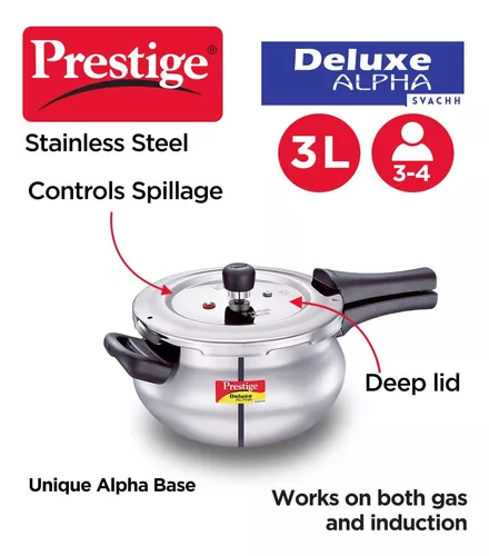 Prestige Deluxe Alpha - Olla a presión con base de inducción, 8 litros,  acero inoxidable