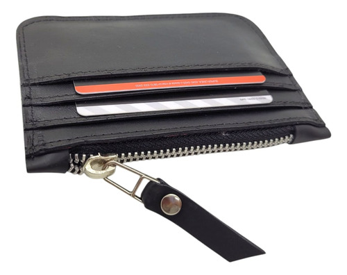 Tarjetero De Cuero Vacuno Monedero 100% Legitimo Slim Negro