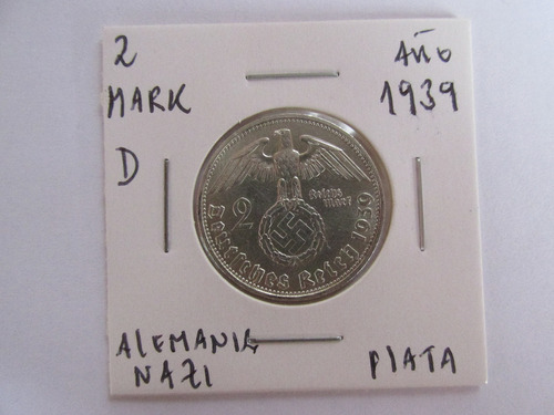 Moneda Alemania Nazi 2 Mark Plata Tercer Reich 1939