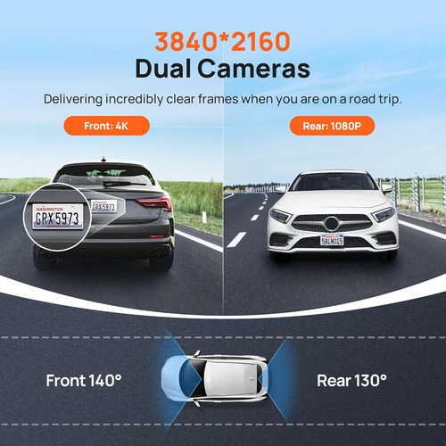 70mai 4k Dash Cam Front And Rear With Starvis, Built In 5...