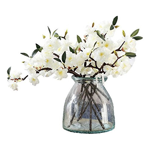 Artificial Cherry Blossom Branches Flowers White 5pcs 1...
