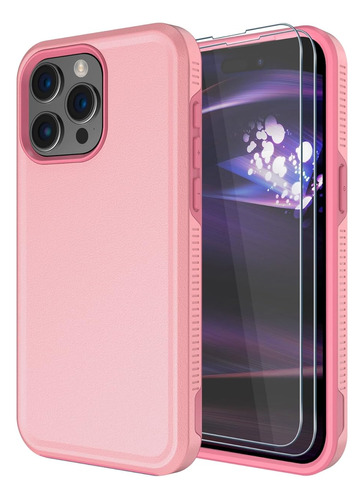 Funda Para iPhone 15 Pro Max Con Mica Para Pantalla Rosa