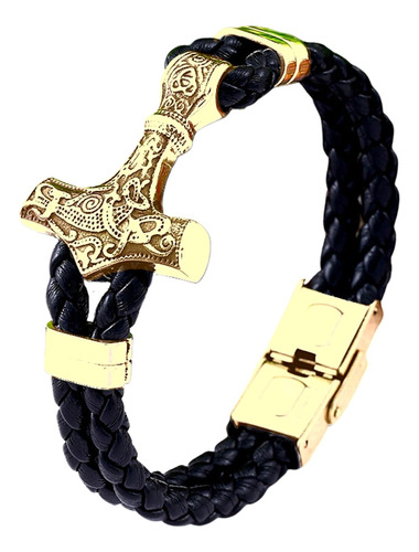 Brazalete Pulsera Cuero Martillo Vikingo Inoxidable Hombre