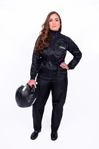 Capa De Chuva Motoqueira Feminina Forrada Preta