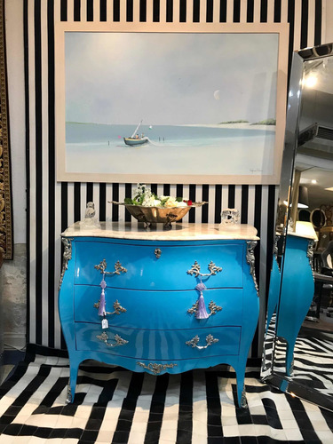 Imagen 2 de 9 de Comoda Estilo Luis Xv Turquesa Tiffany Restaurada A Nuevo