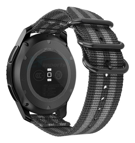 Pulseira Militar Nylon 20mm Para Samsung Galaxy Watch 3 41mm Cor Preto/cinza