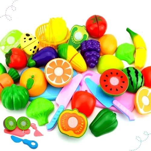 Kit Frutas de Brinquedo Comidinha Infantil Faca Tábua 27 Pçs