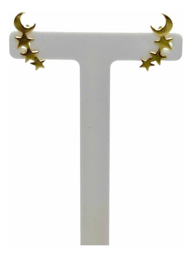 Imagen 4 de 6 de Aro Trepador Estrella Luna De Plata Dorado.