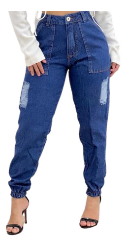 Calça Jeans Jogger Feminina Cintura Alta S Lycra Blogueira 