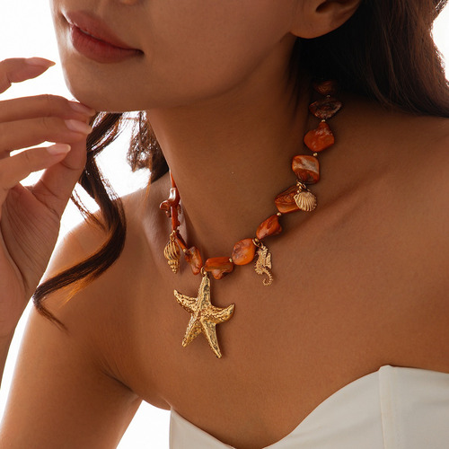 Collar De Cadena De Conchas Bohemio Con Colgante De Estrella