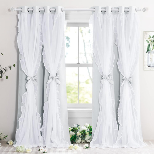 Cortinas Shabby Chic De Doble Capa Para Dormitorio 132x213 C