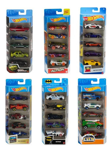 Pack 5 Carrinhos Hot Wheels 1:64 Miniatura Mattel Sortido