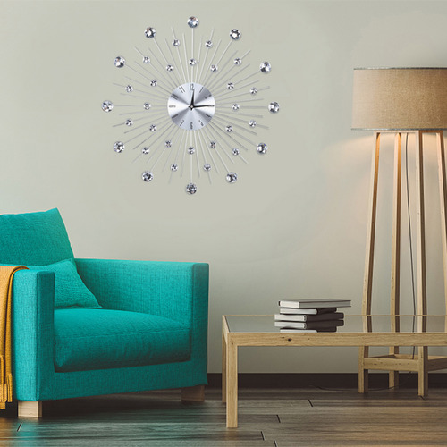 Reloj De Pared Brillante Metálico Plateado Para Sala De Esta