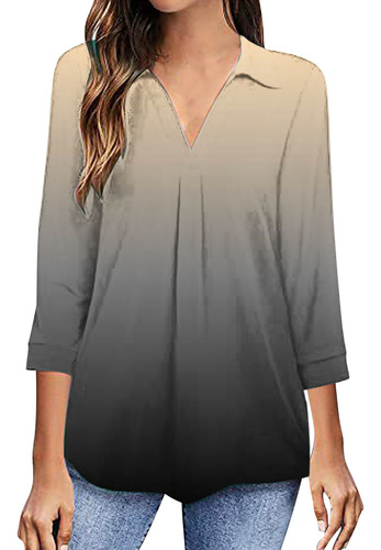 Una Blusa Moderna Para Mujer Con Cuello En V, Tres Cuartos,