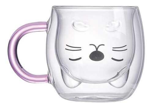 Imagen 2 de 6 de Tazas Vidrio Beber Doble Pared Forma Gato