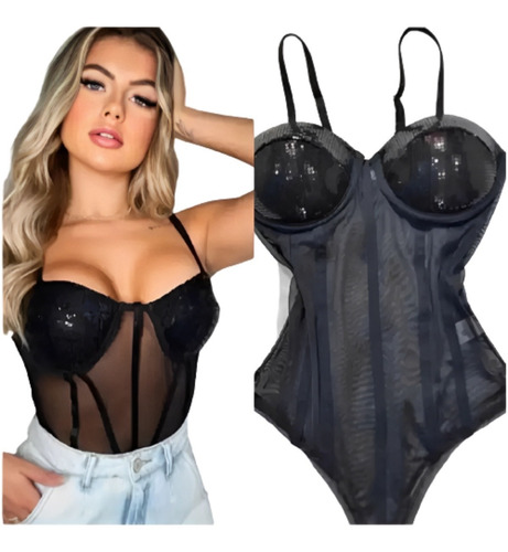 Body Feminino Paete Tule Bojo Retrô Alcinha Estilo Lingerie