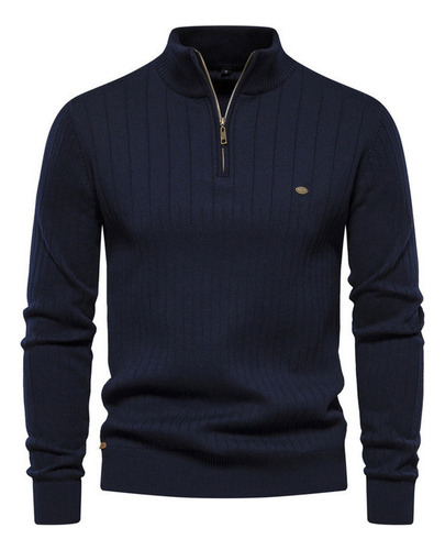 Suéter Cuello Alto Para Hombre Media Cremallera Color Sólido