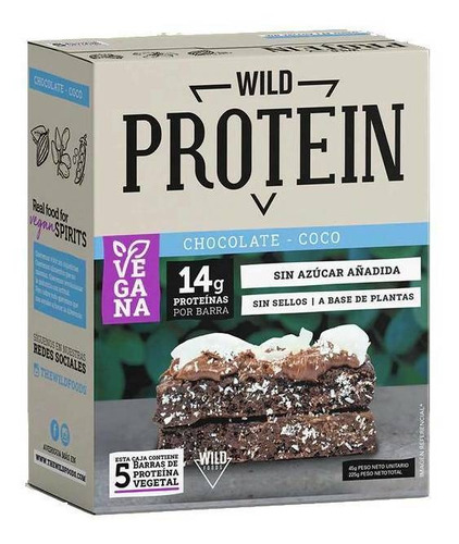 Suplemento en barra Wild Foods  Wild Protein proteína sabor chocolate/coco en caja de 225g 5 un