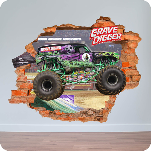 Vinilo Pared Rota 3d Monster Jam Grave Digger