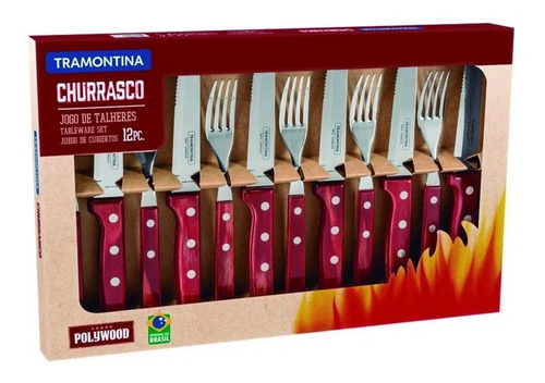 Jogo Para Churrasco Tramontina Inox/polywood Churrasco 12 Pç