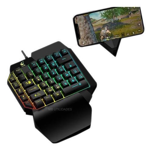 Teclado ergonómico RGB semimecánico One Hand Gamer, teclado USB, color negro