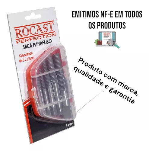 Kit Extrator Saca Parafuso Quebrado 3 A 25 Mm Rocast 6 Peças