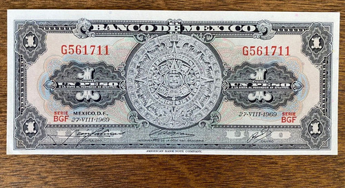 Billetes De Un Peso Mexicano 1969 Serie Bgf - G561711