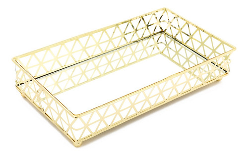 Bandeja Retangular Louvre Ouro Espelhada 24x13x5cm - Jolitex