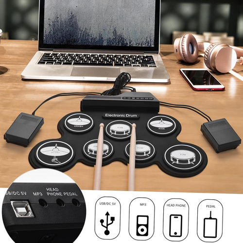 Juego De Batería De Silicona Enrollable Usb De Tamaño Compac