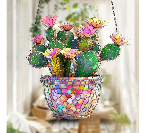 Decoración Colgante Acrílica 2d Con Forma De Flor De Cactus,