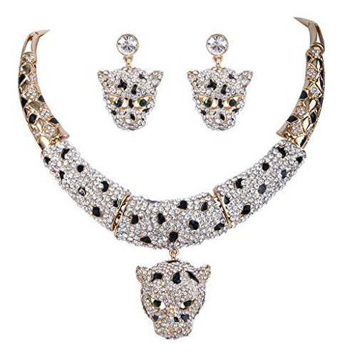 Conjunto Collar Y Aretes Leopardo Cristal Austriaco