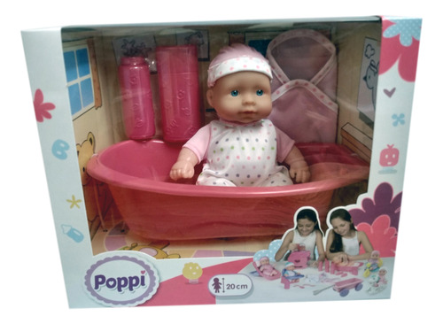 Poppi Bebe Con Bañadera 20cm Cuerpo Duro Ploppy.6 381037