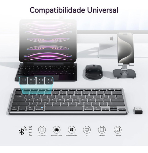 Teclado E Mouse Sem Fio Slim E Silencioso Com Usb Bluetooth