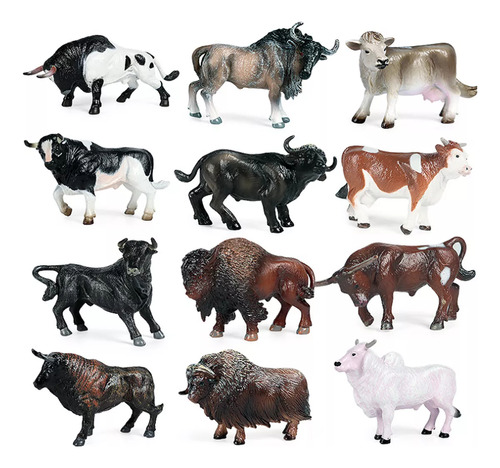 12 Unidades De Juguete En Miniatura Con Forma De Toro, Pvc,