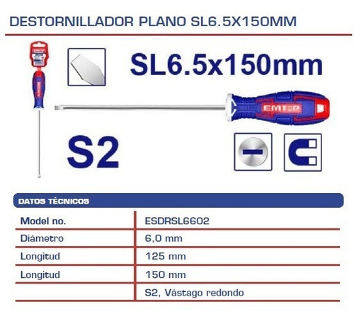 Imagen 2 de 4 de Destornillador Plano Sl6.5x150mm
