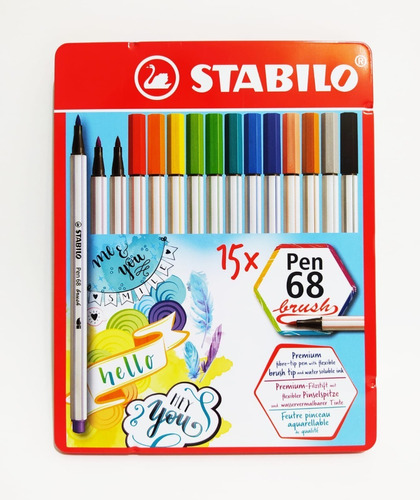 Stabilo Brush Pen 68 Set 15 Plumones Punta Pincel Lettering